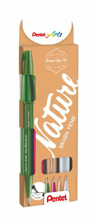 Sivellinkärkikynä 4 kpl Pentel Brush Sign Pen Nature on Sale